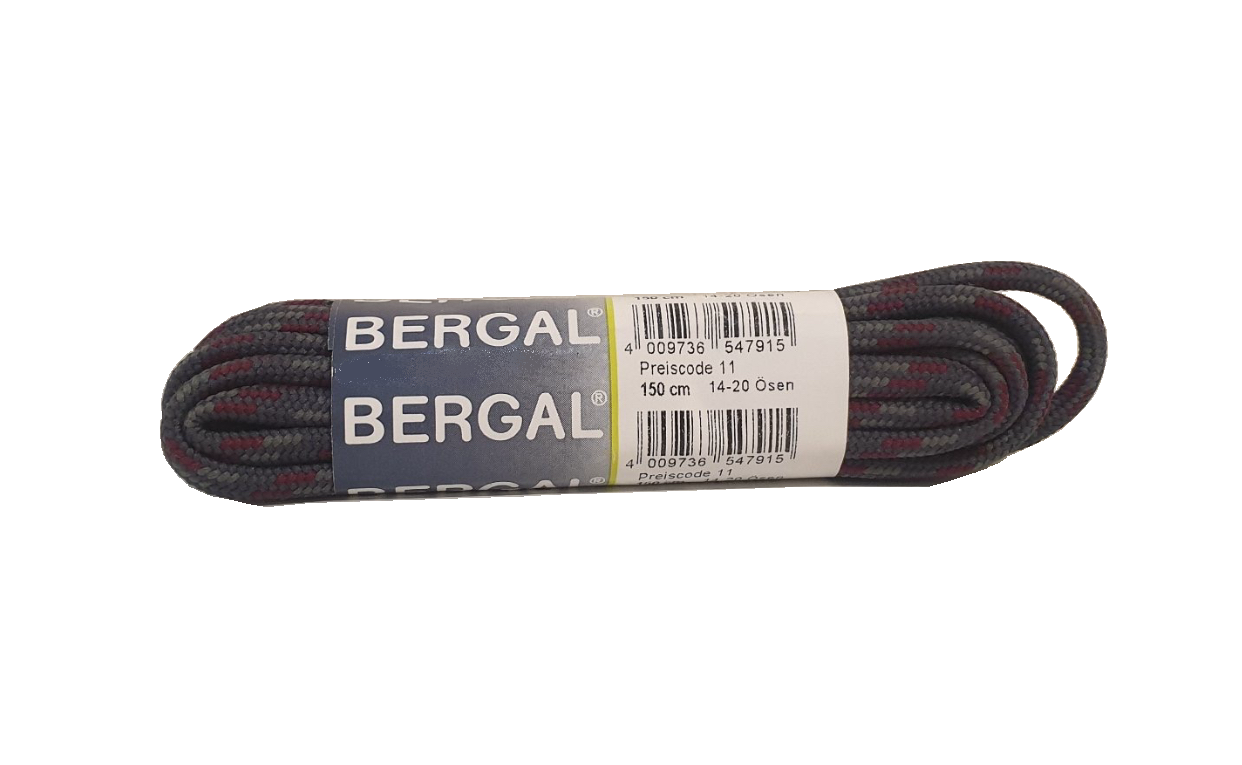 Bergal Grey Burgundy 59 Inch 150cm (8-10 Eyelet) Hiking Polyester Round Shoe Laces Made In Germany
