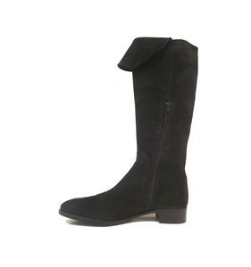 Progetto Q036 Black Suede Leather Nero Buckles Straps Zip Knee High Boot Made In Italy