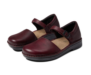 Naot Catania Soft Bordeaux Burgundy Leather Buckle Velcro Mary Jane Shoe Made In Israel