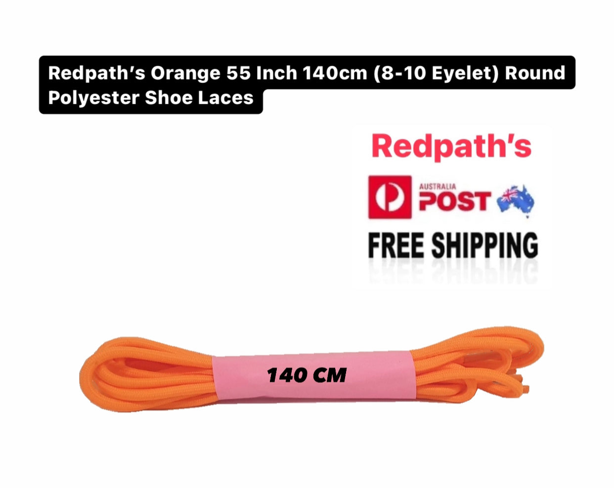 Redpath’s Orange 55 Inch 140cm (8-10 Eyelet) Round Polyester Shoe Laces