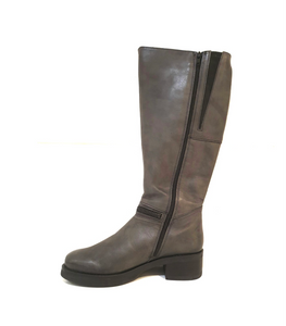 Old Florence 70521 Anthracite Grey Leather XL Calf Zip Knee High Boot Made In Italy