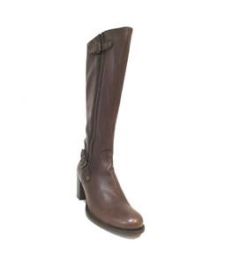 Old Florence 82102 Tamponato T.Moro Brown Double Buckle Zip Knee High Boot Made In Italy