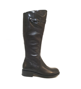 Old Florence 29045 Tamponato Nero Black Zip Knee High Boot Made In Italy