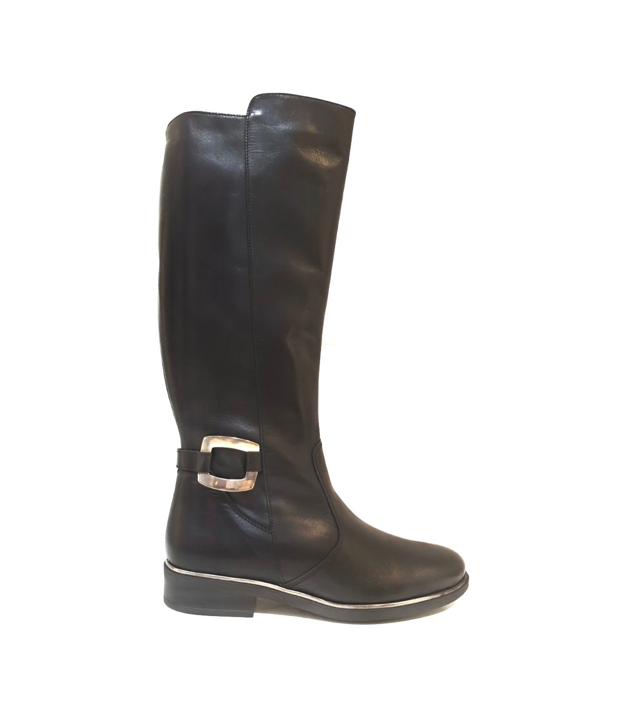 Old Florence 31286 Tamponato Nero Black Zip Knee High Boot Made In Italy