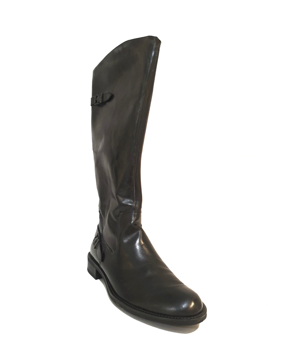 Old Florence 76236 Tamponato Nero Black Double Buckle Zip Knee High Boot Made In Italy