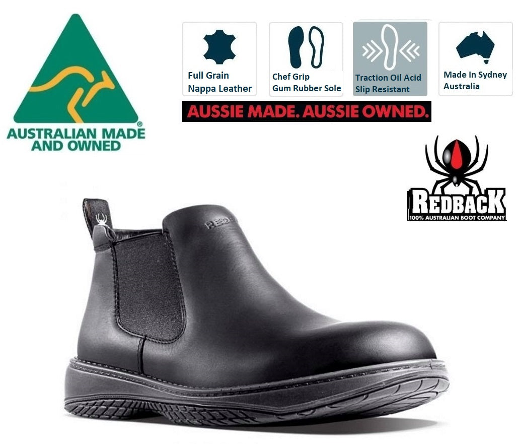 Redback Retro RRBN Black Nappa Matte Soft Toe Chelsea Boot Made In Australia