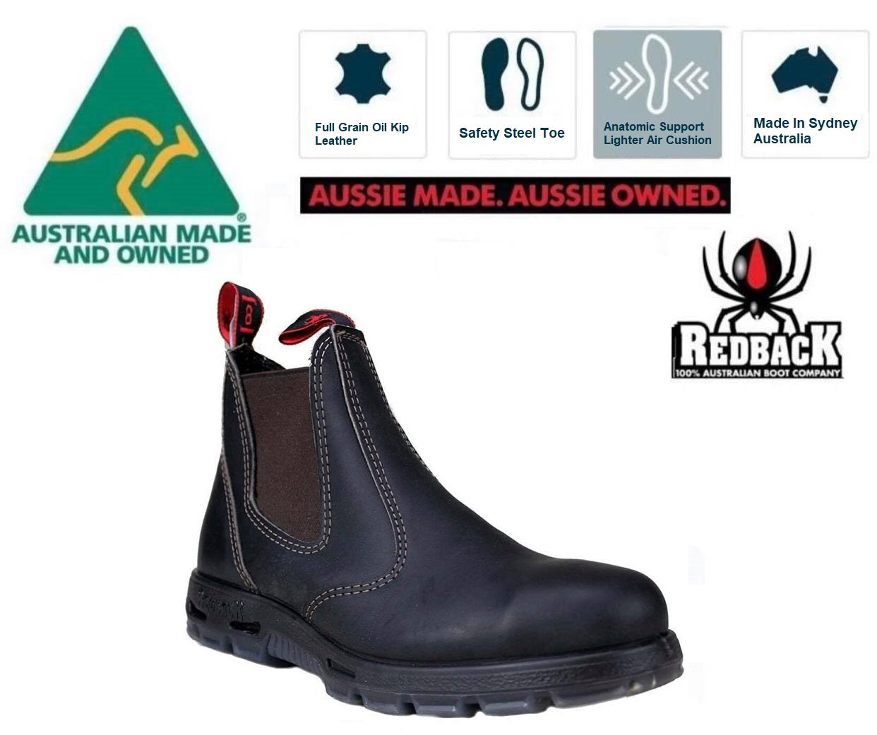 Redback USBOK Claret Brown Steel Toe Chelsea Boot Made In Australia