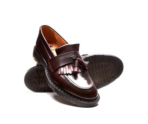 Solovair Burgundy Rub-Off Hi-Shine Tassel Loafer Leather Shoe Made In England