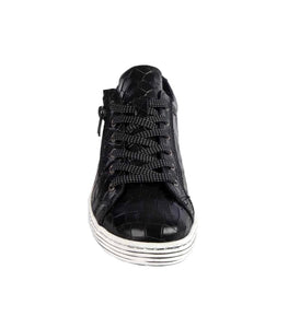 Cabello Comfort Unity Black Croco 6 Eyelet Zip Shoe Made In Turkey