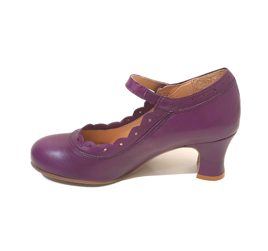 Rock n’ Dot 9847 Dorothy Purple Leather Button Court Shoe Made In Portugal