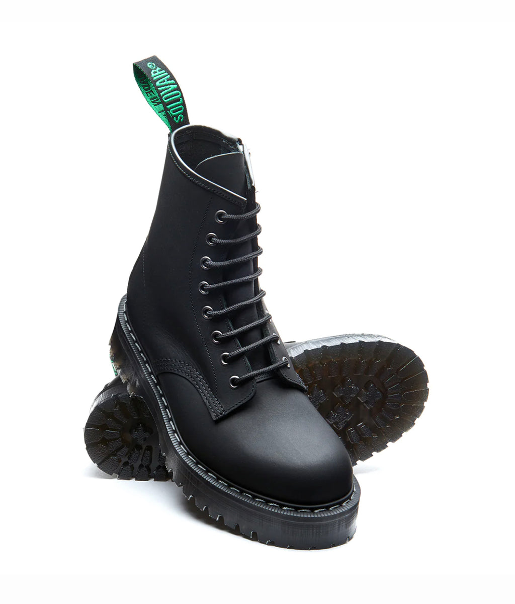 Solovair Black Greasy Eyelet Zipped Platform Derby Boot Made In