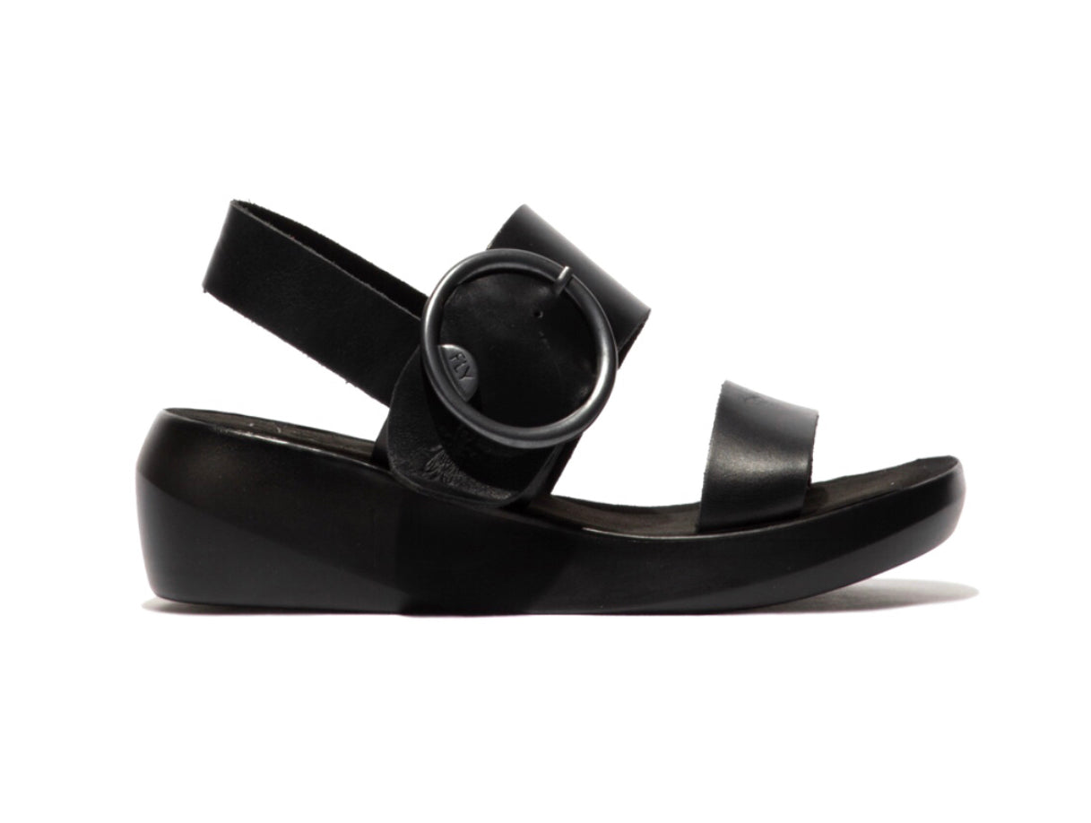 Fly London Bani739Fly Black Bridle Leather Open Toe Sandal Made In Portugal