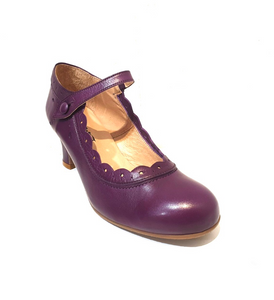 Rock n’ Dot 9847 Dorothy Purple Leather Button Court Shoe Made In Portugal