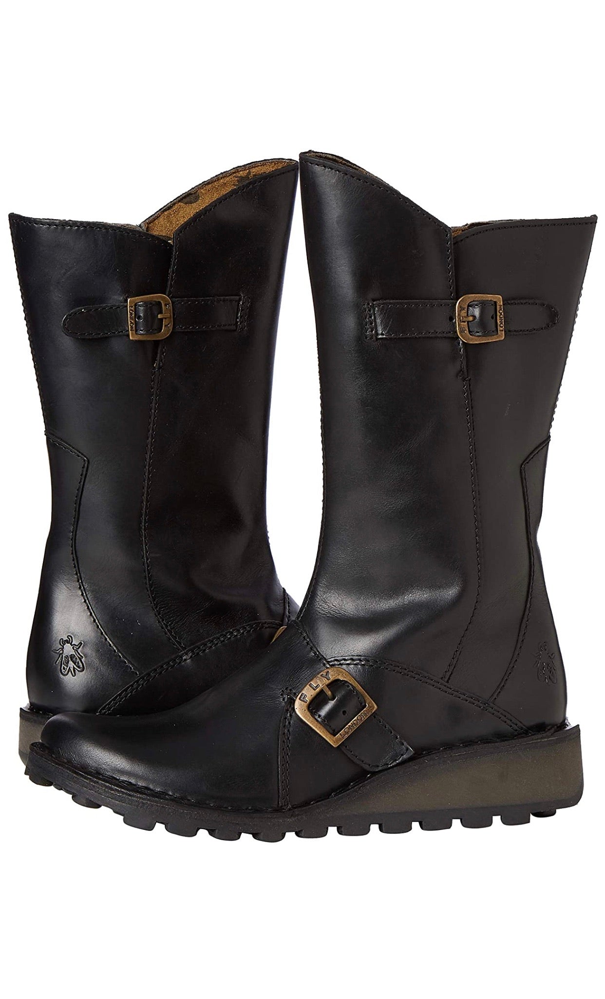 Fly London Mes 2 Black Zip Mid Calf Boots Made In Portugal
