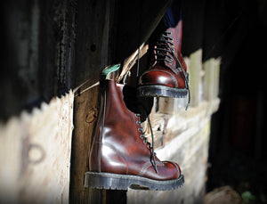 Solovair Burgundy Rub-Off Steel Toe 11 Eyelet Boot Made In England