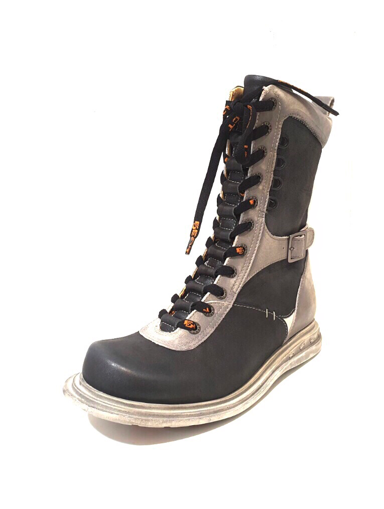 Eject EJW19-13 Grey Black 11 Eyelet Zip Mid Calf Boot Made In Portugal