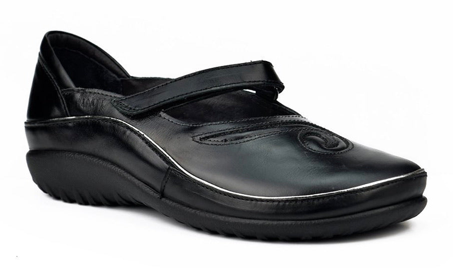 Naot Matai Black Madras Leather Mary Jane Velcro Made In Israel