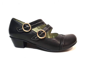 Mentha Alt Black Leather Women’s Court Shoes Mary Jane Double Buckle Velcro Made In Portugal