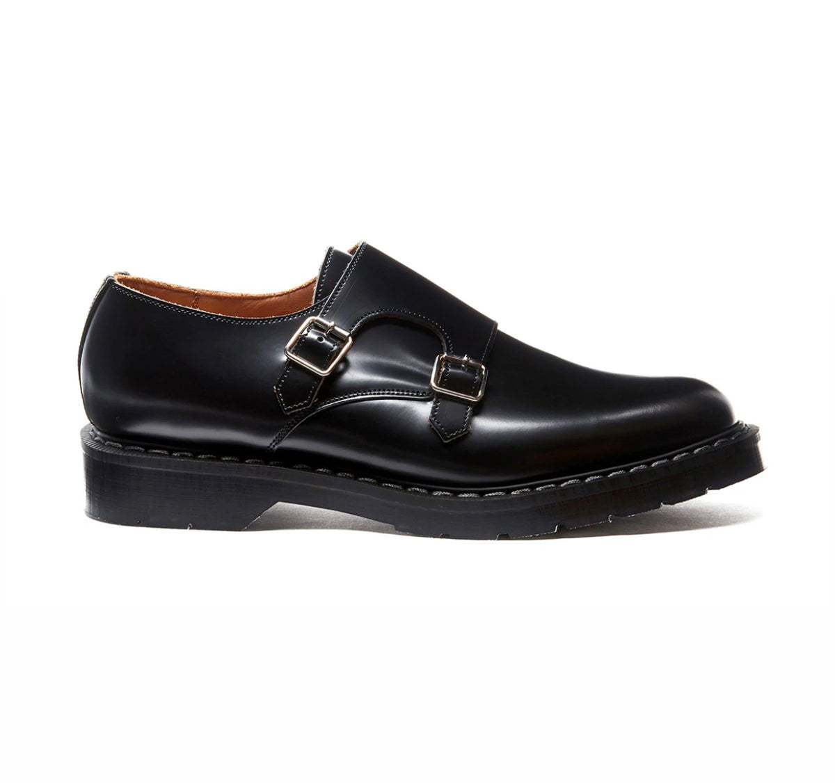 Solovair Black Hi Shine Double Buckle Monk Shoe Made In