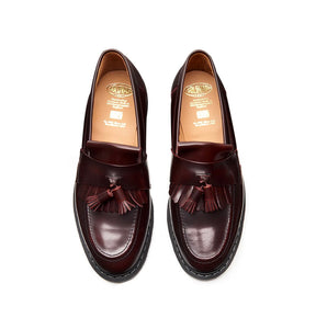 Solovair Burgundy Rub-Off Hi-Shine Tassel Loafer Leather Shoe Made In England