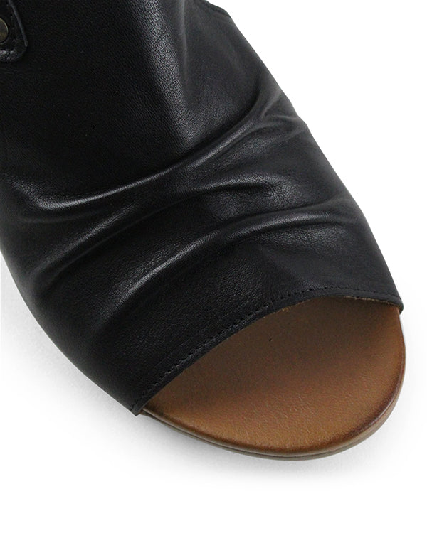 Bueno Zazoo Black Leather Open Toe Buckle Slingback Made In Turkey