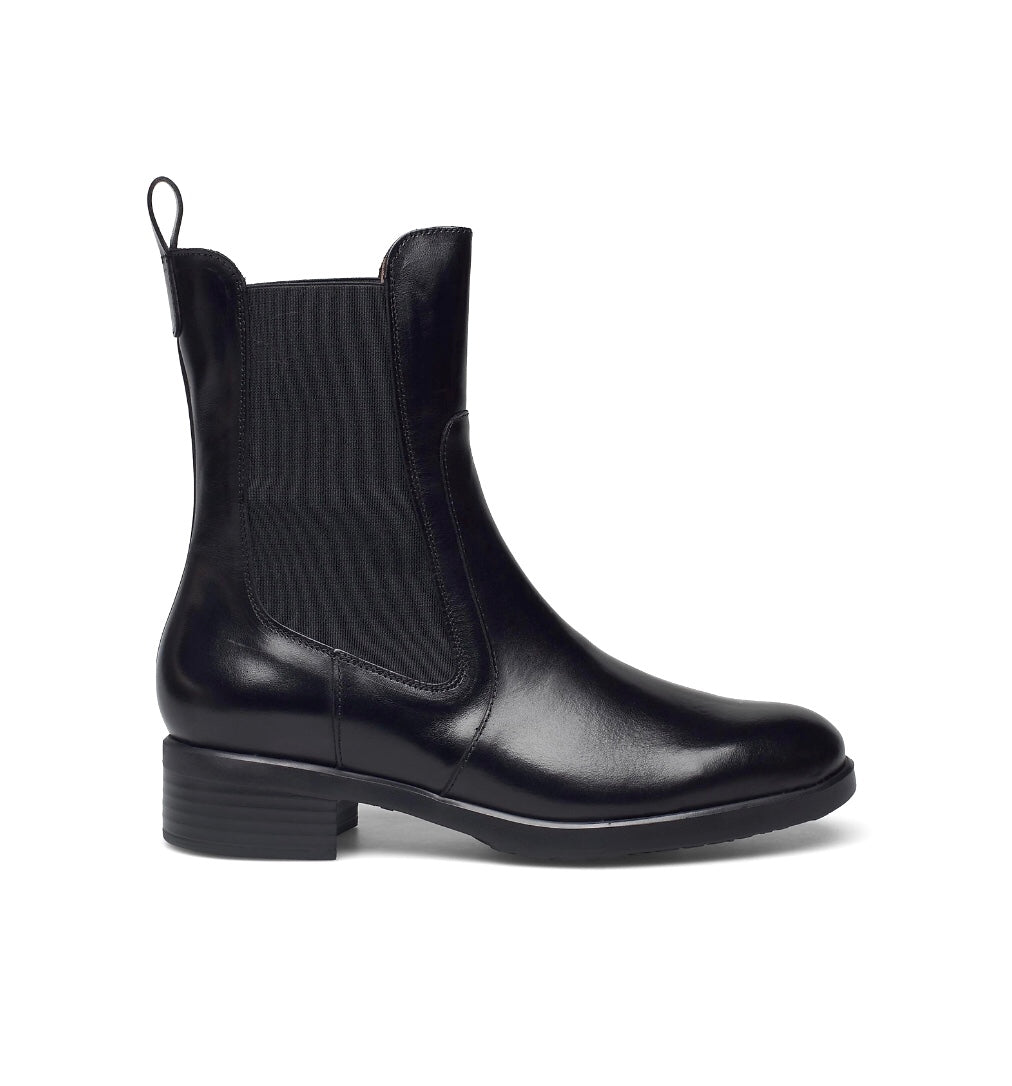 Wonders D9345 Black Oregon Leather Chelsea Mid Calf Boot Made In Spai