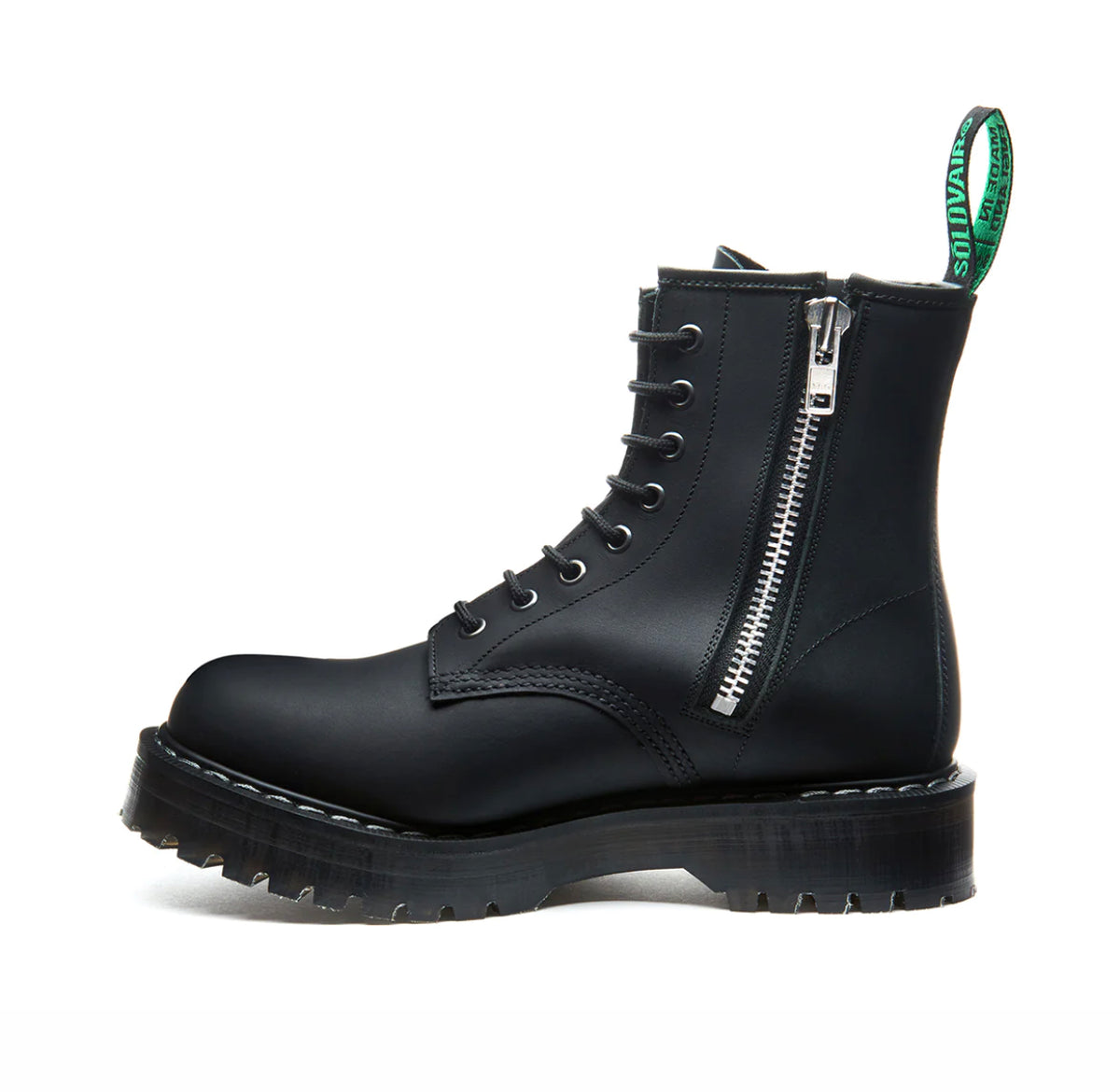 Solovair Black Greasy Eyelet Zipped Platform Derby Boot Made In