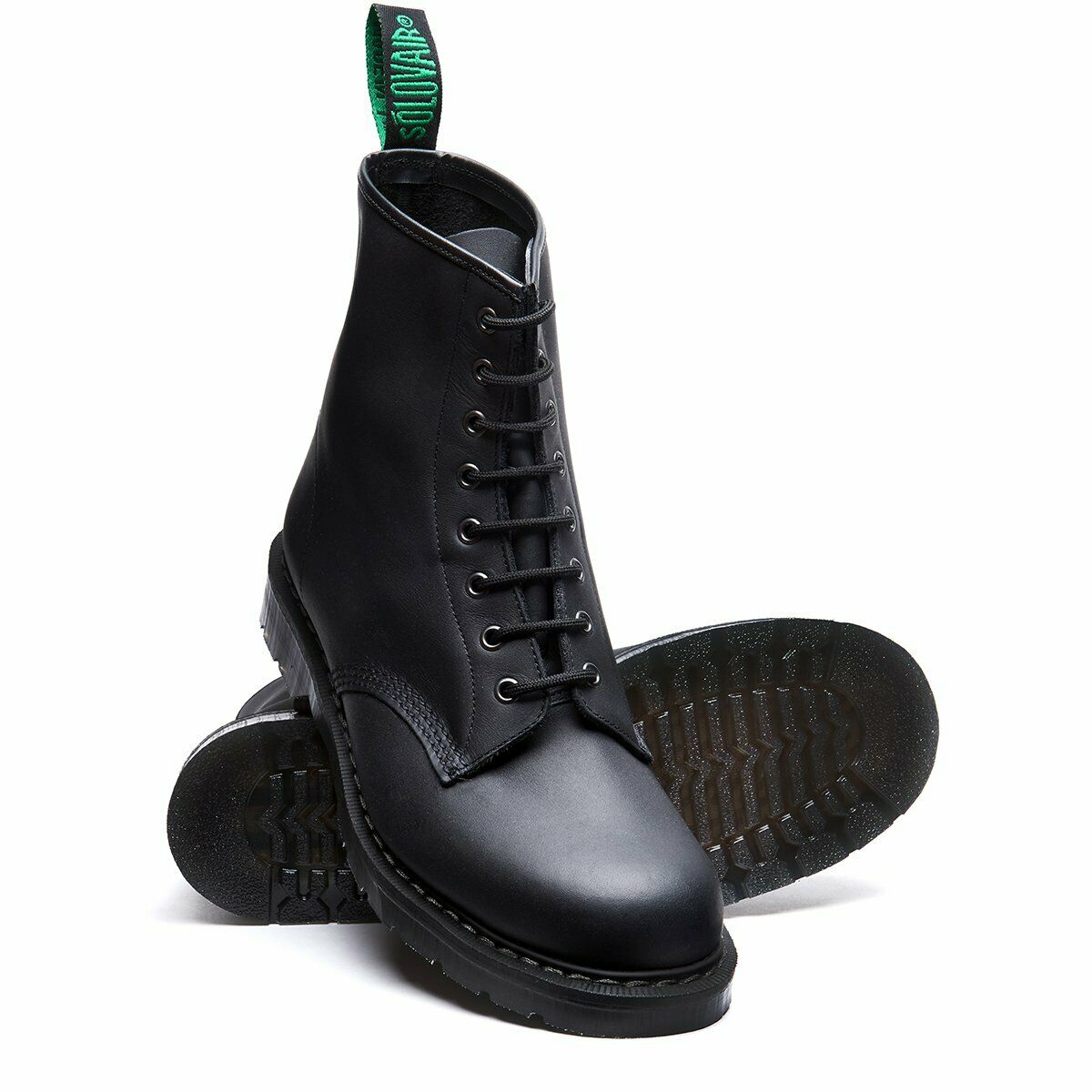 Solovair Black Greasy 8 Eyelet Boot Made In England