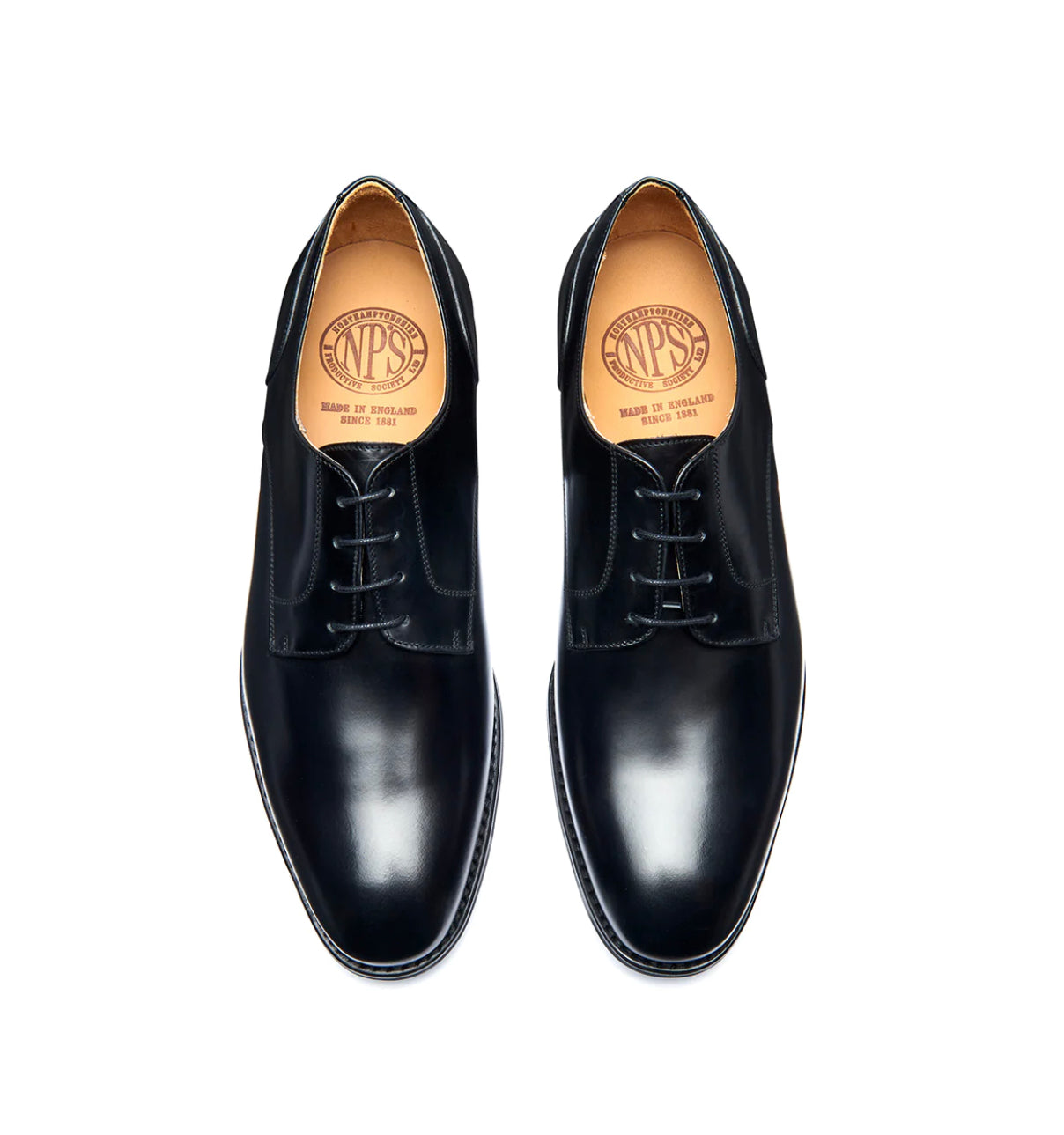 Solovair NPS Essentials 380-115 Cameron Black Hi-Shine 4 Eyelet Rubber Sole Shoe Made In England