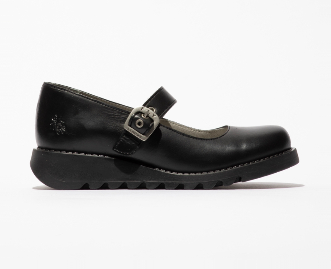 Fly London Samp132Fly Black Leather Buckle Mary Jane Wedges Made In Portugal