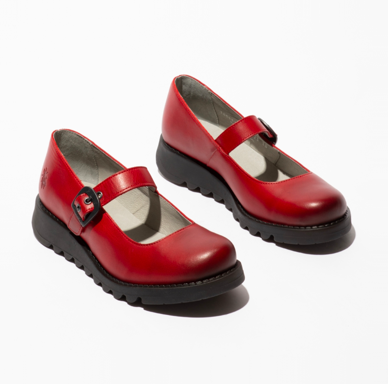 Fly London Samp132Fly Red Rug Leather Buckle Mary Jane Wedges Made In Portugal