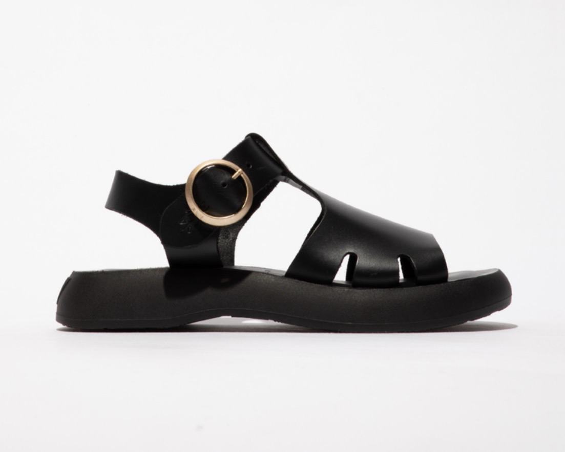 Fly London Bady281Fly Black Bridle Leather Open Toe Sandal Made In Portugal