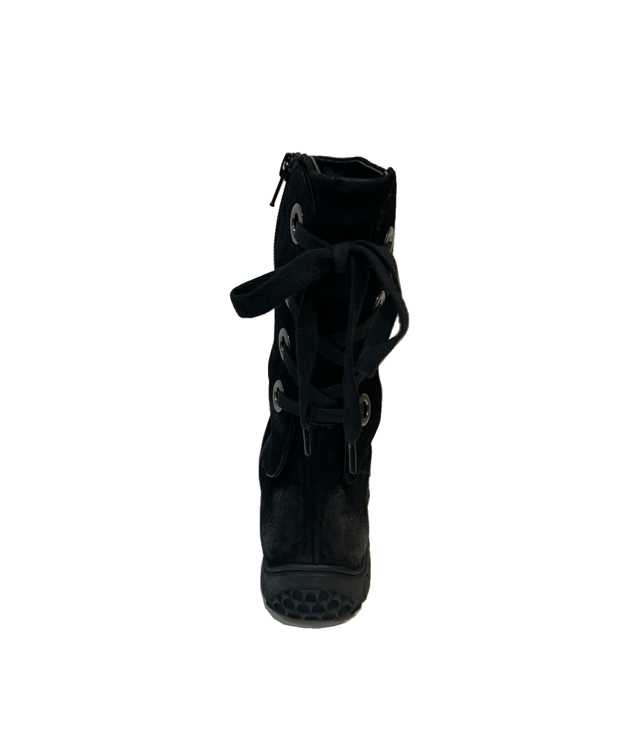 Martini Marco Lusty Poncho Black Suede Leather Back Lace Up Mid Calf Boots