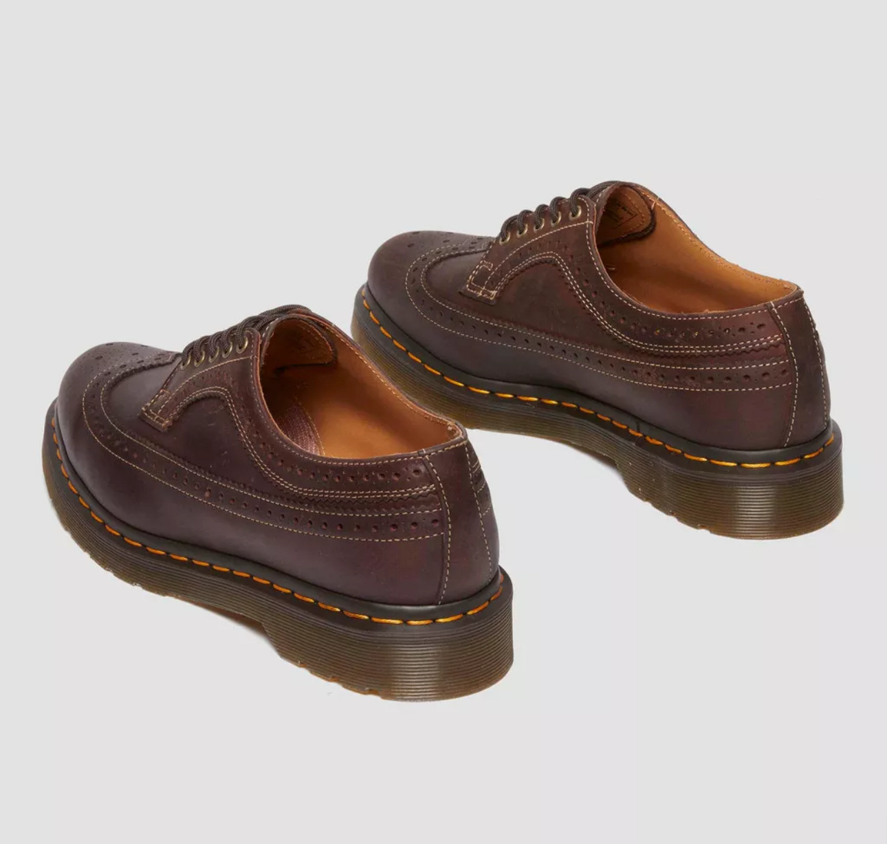 Dr. Martens 3989 Dark Brown Crazy Horse Leather Yellow Stitch Brogue 5 Eyelet Shoe