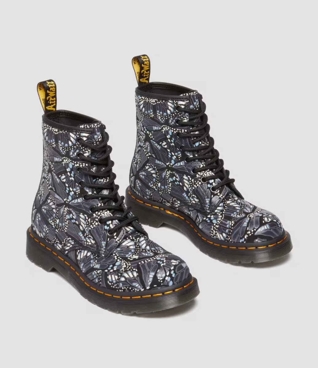 Dr. Martens 1460 W Grey Butterfly Print Suede Layered Wing Floral Ankl ...