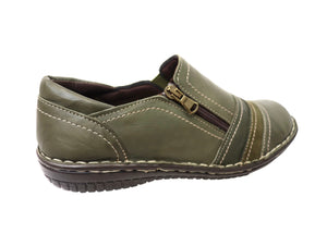 Cabello Comfort 5849-27 Khaki Green Crinkle Zip Shoe Made In Turkey