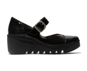Fly London Baxe428fly Black Patent Leather Luxo Atla Wedges Made In Portugal