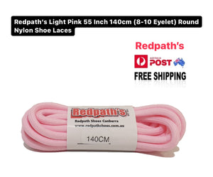 Redpath’s Light Pink 55 Inch 140cm (8-10 Eyelet) Round Nylon Shoe Laces