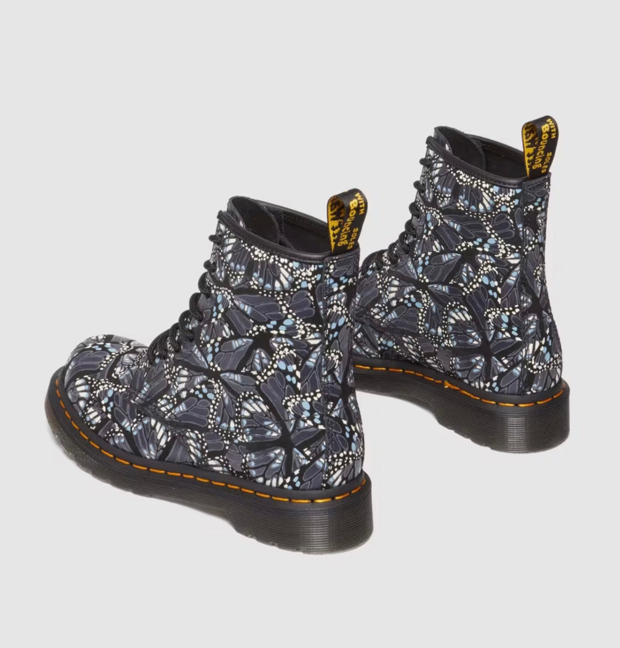 Dr. Martens 1460 W Grey Butterfly Print Suede Layered Wing Floral Ankle 8 Eyelet Boot