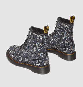 Dr. Martens 1460 W Grey Butterfly Print Suede Layered Wing Floral Ankle 8 Eyelet Boot