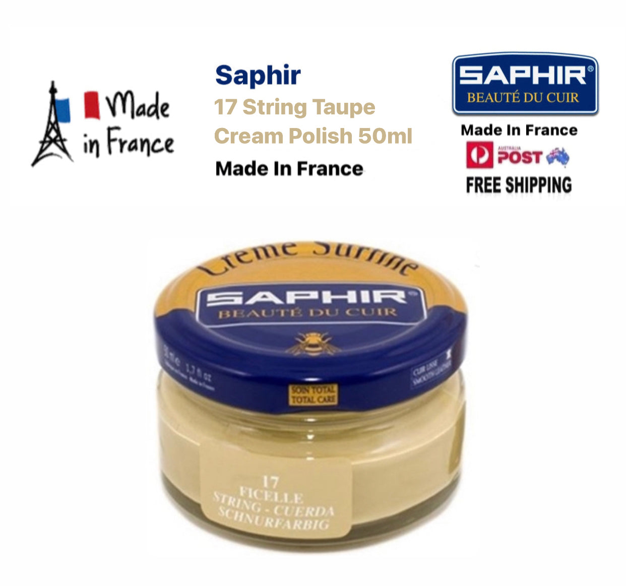 Saphir 17 String Taupe Renovating Cream Polish 50ml Made In France
