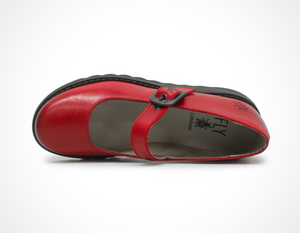 Fly London Samp132Fly Red Rug Leather Buckle Mary Jane Wedges Made In Portugal