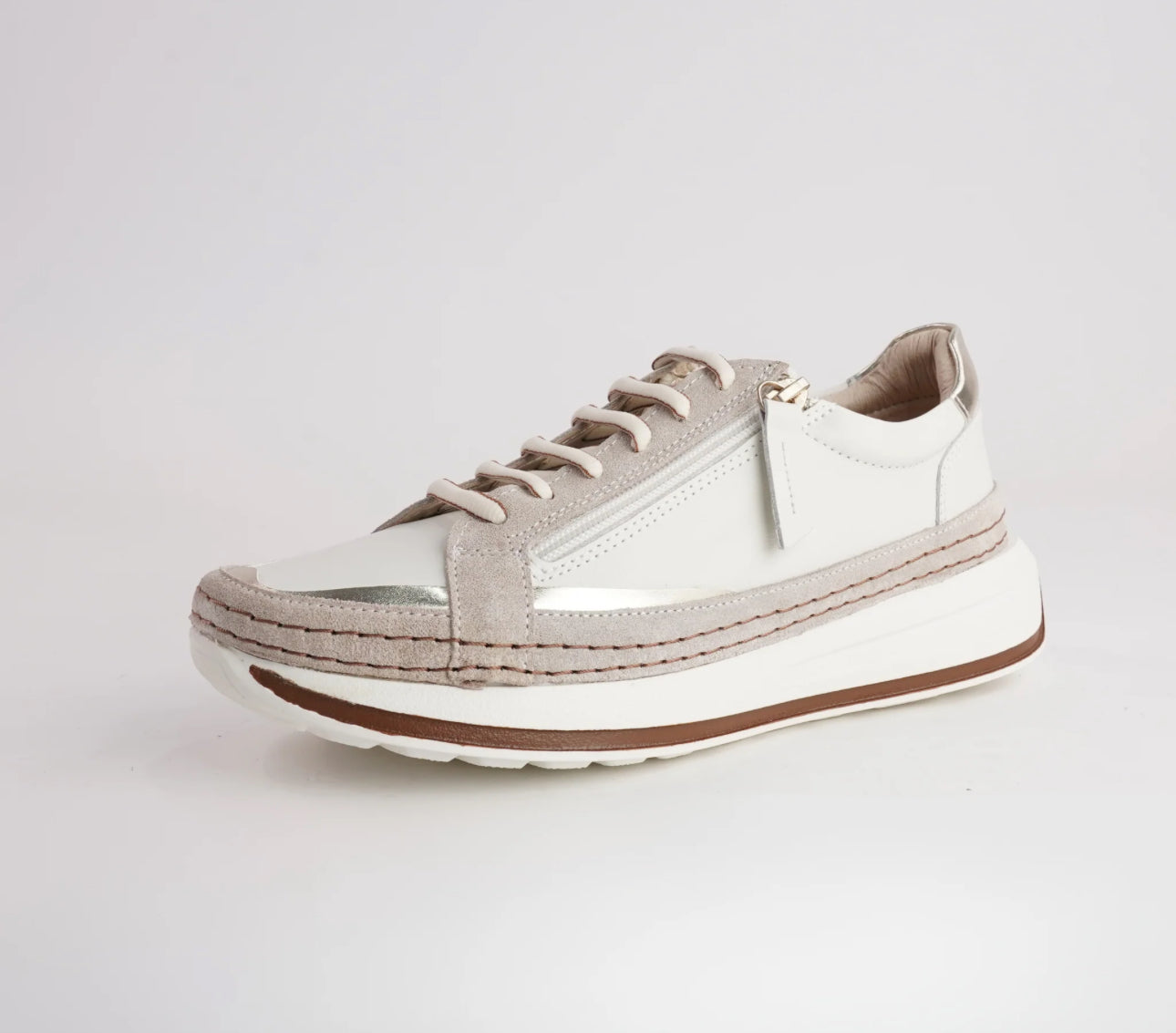 Sala Europe Vogue Crema Leather 6 Eyelet Zip Sneaker Shoe Made In Turkey