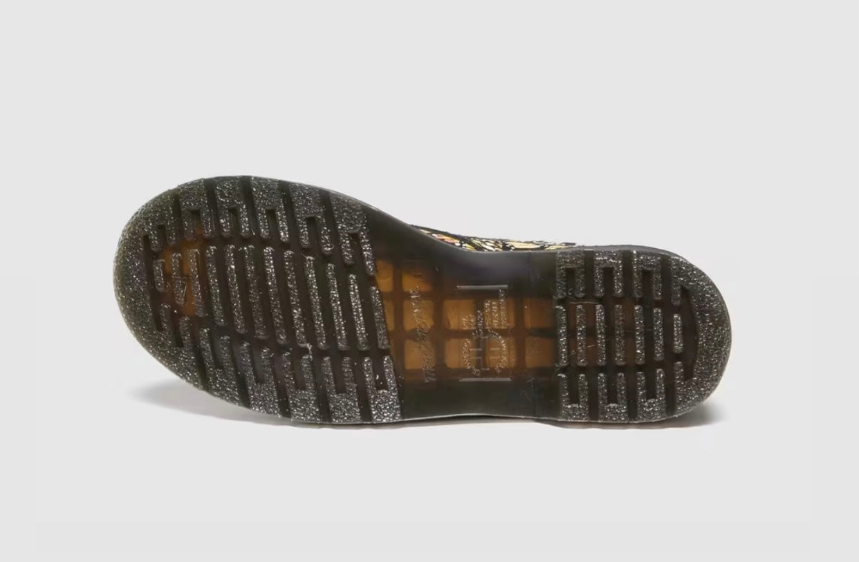 Dr. Martens 1460 W Yellow Butterfly Print Suede Layered Wing Floral Ankle 8 Eyelet Boot