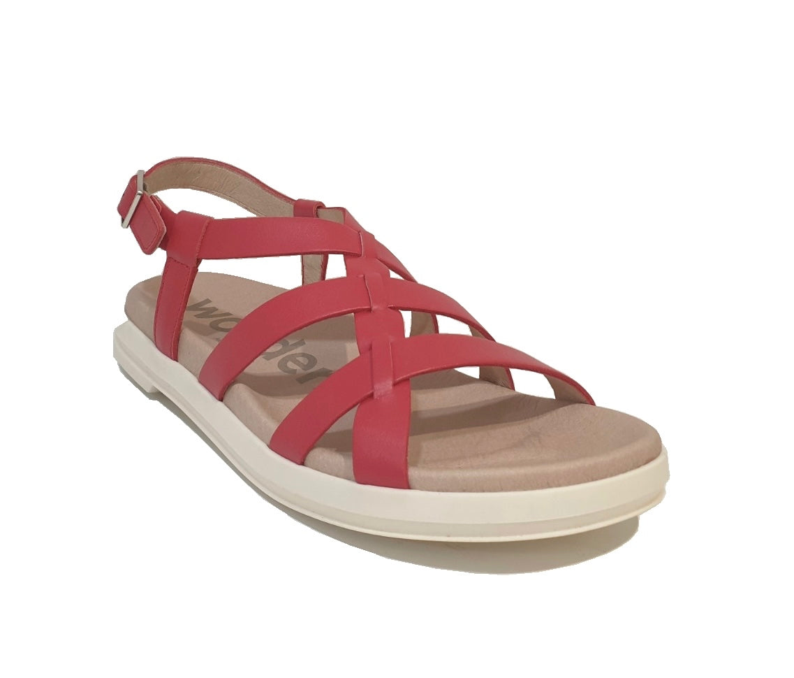 Wonders B-7433 Rojo Red Iseo V Toni Leather Buckle Sandal Made In Spain