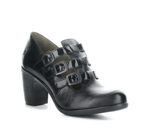 Fly London Kacy011Fly Black Azal Atla 3 Strap Buckle Court Shoe Made In Portugal