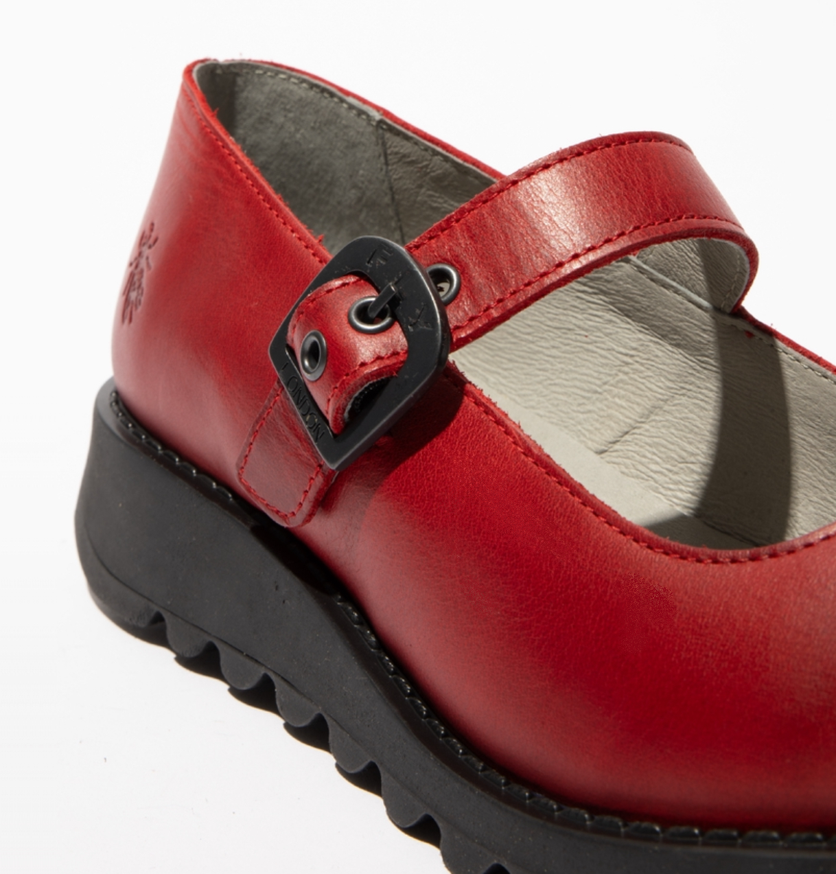 Fly London Samp132Fly Red Rug Leather Buckle Mary Jane Wedges Made In Portugal