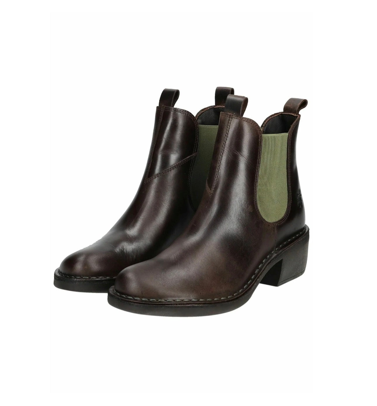 Fly London Meme030Fly Dark Brown Green Ankle Chelsea Boots Made In Portugal