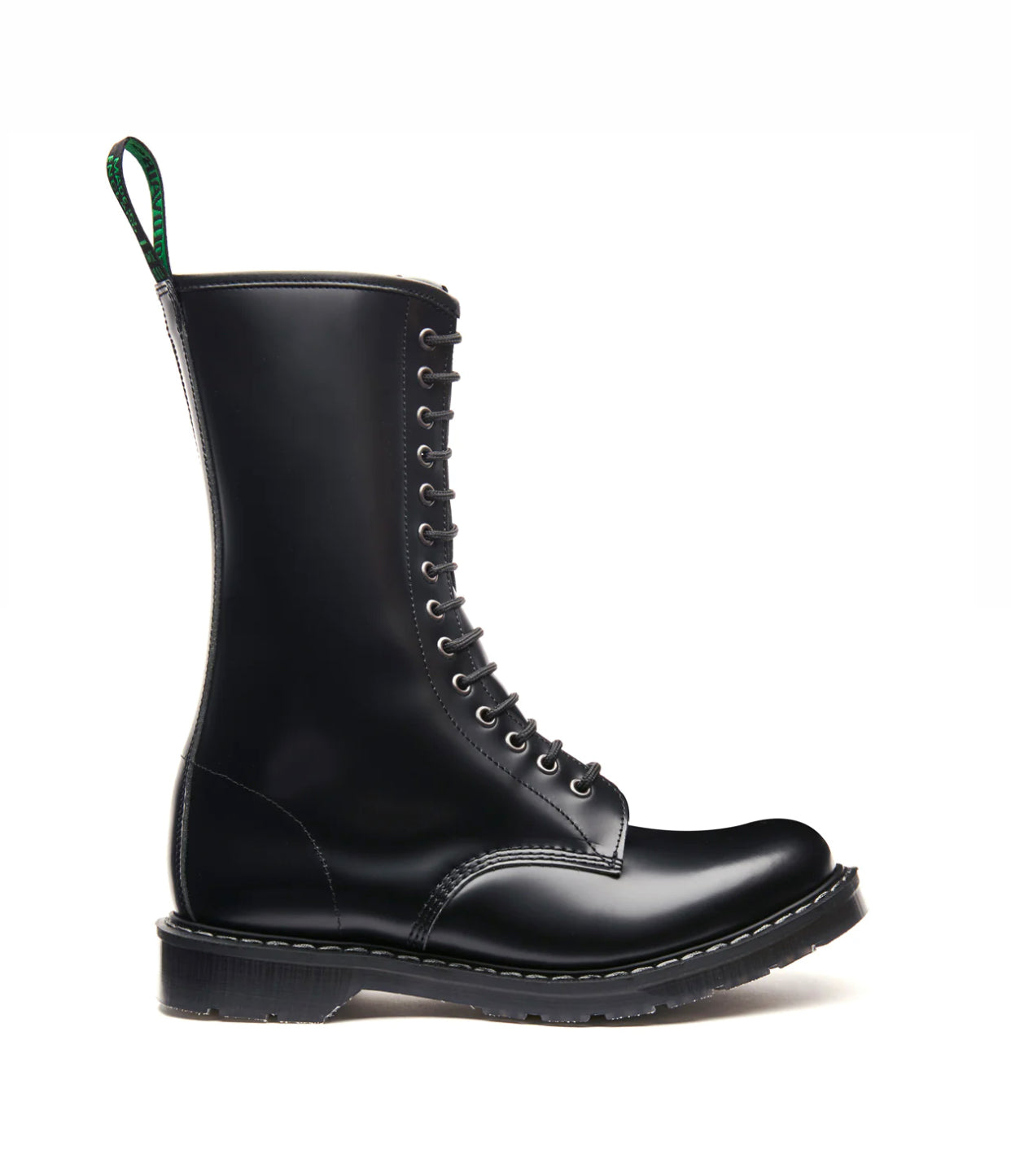 Solovair Black Hi Shine 14 Eyelet Mid Calf Zip Boot Made In England