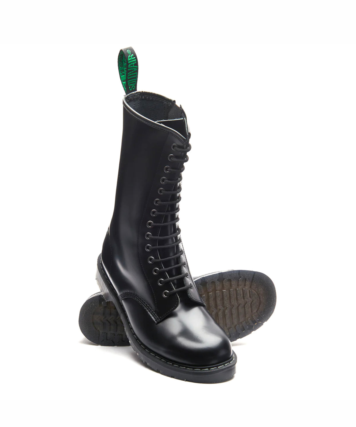 Solovair Black Hi Shine 14 Eyelet Mid Calf Zip Boot Made In England